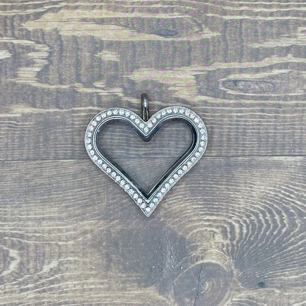 Large and medium Silver Hinged Heart Locket with crystals Origami Owl
